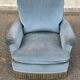 Vintage BUROV crapaud armchair in blue velvet with fringes – 1960s/70s