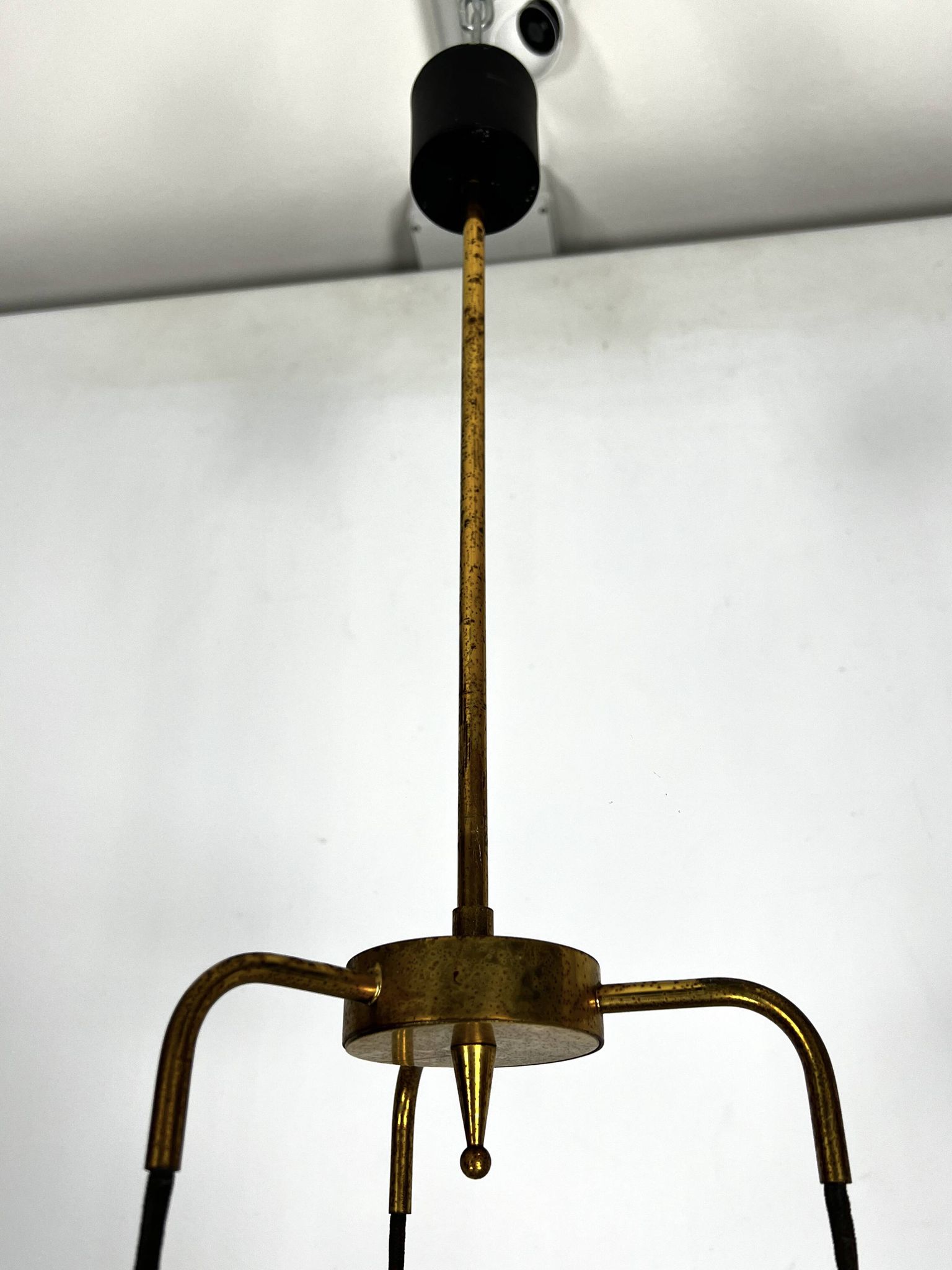 Mis-Century Stilnovo style pendant with three lights. Italy 1950s