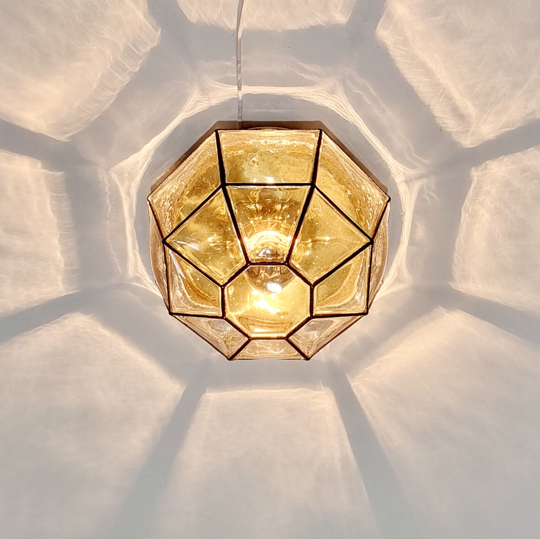 Pair of mid-century minimalist iron & glass flush mounts / ceiling lamps from limburg, germany, 1960