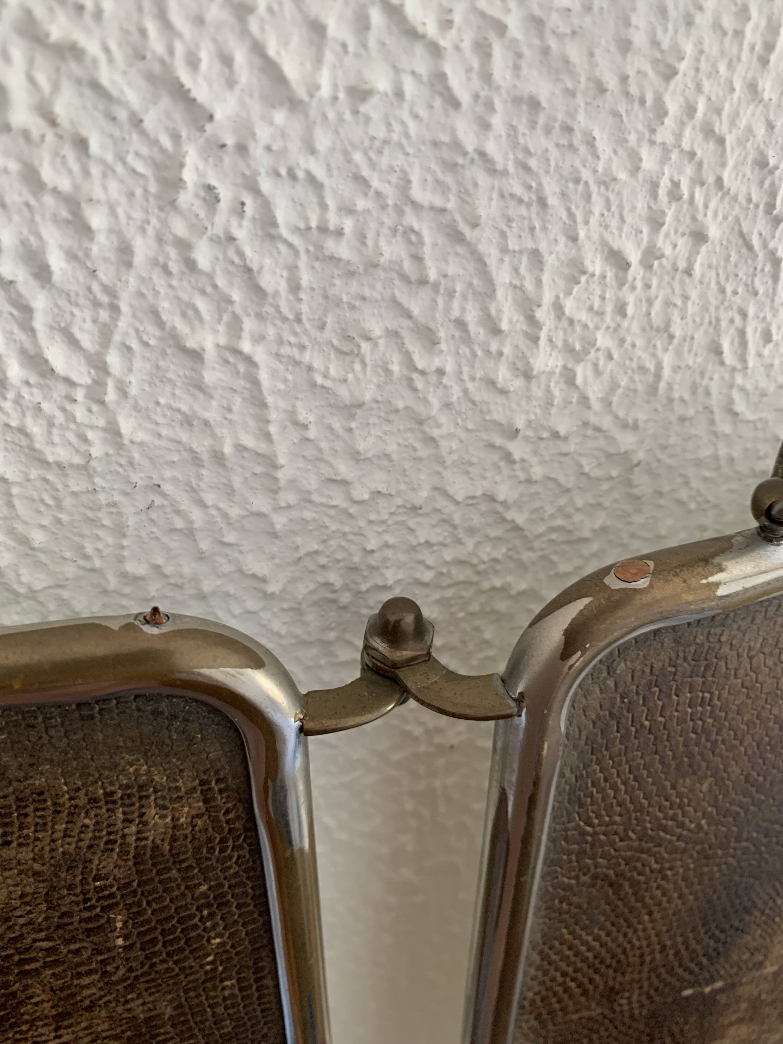 Miroir vintage 1930 triptyque de barbier lézard brun Art Déco - 26 x 61 cm