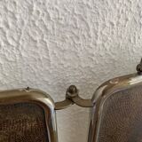 Miroir vintage 1930 triptyque de barbier lézard brun Art Déco - 26 x 61 cm