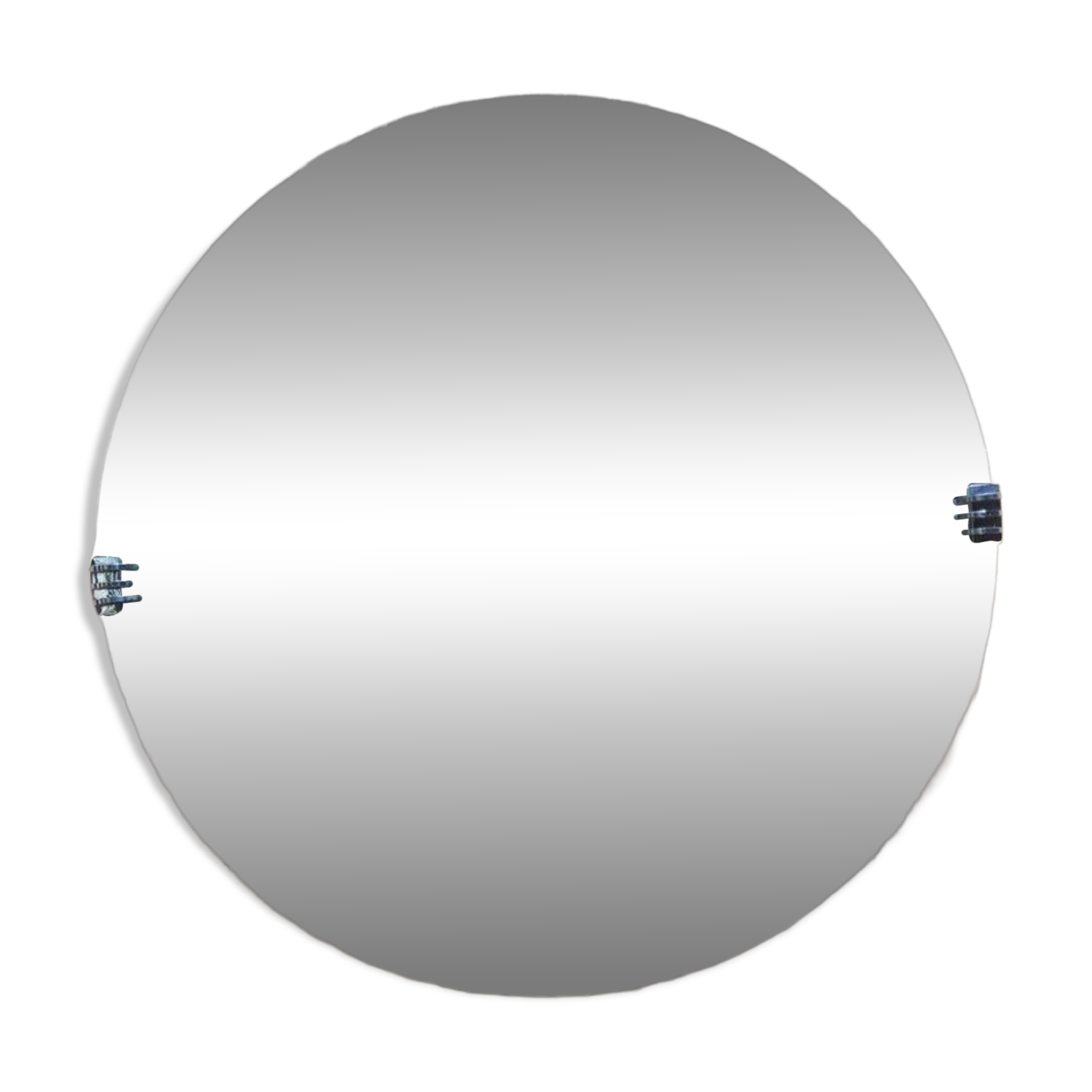 Round Art Deco mirror – Bevelled glass & chrome clips – 1930s