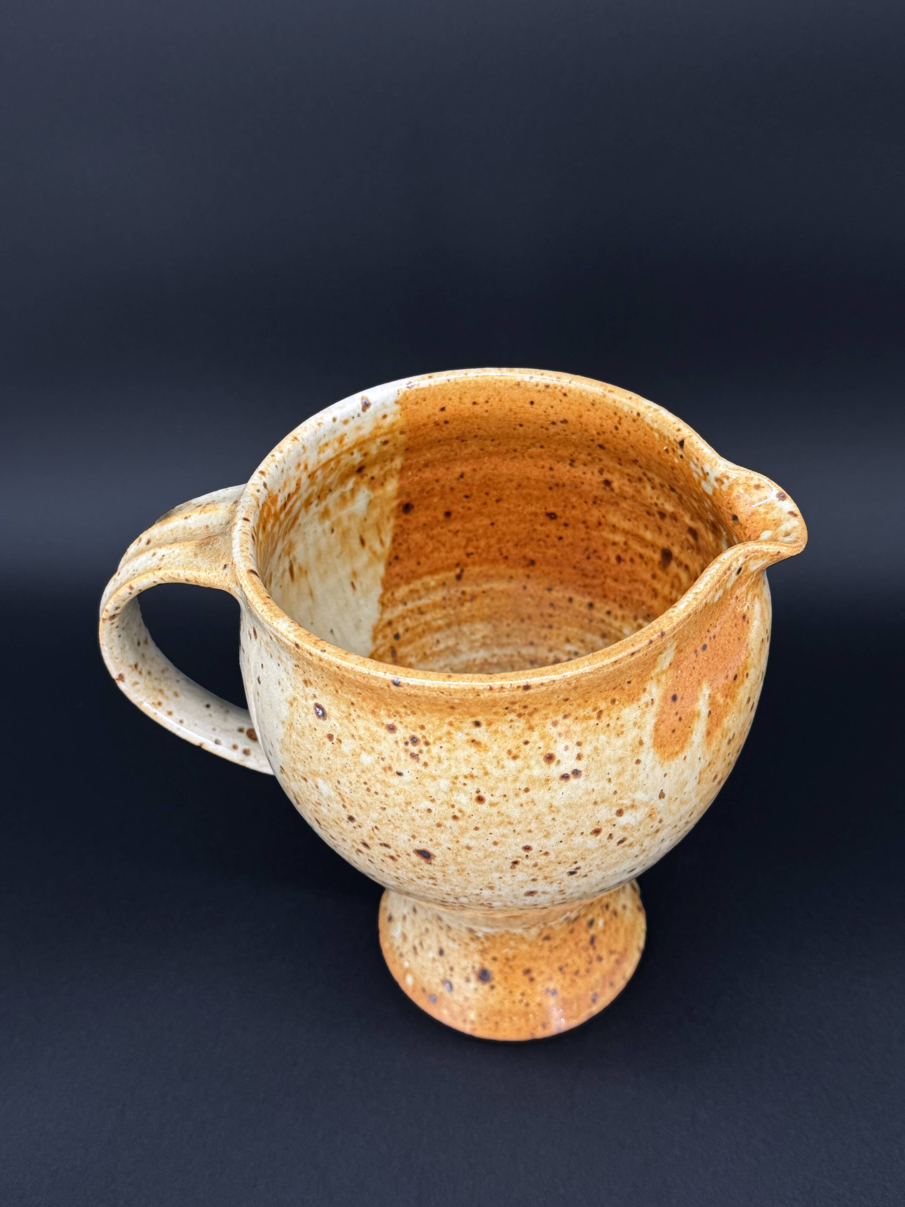 Stoneware pitcher signed Suzanne Dauliach – Incised Floral Thistle Decor