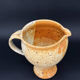 Stoneware pitcher signed Suzanne Dauliach – Incised Floral Thistle Decor