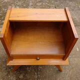Solid pitch pine bedside table with vintage compass legs
