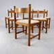 Set of 6 Pine and Boucle Rustic Dining Chairs, 1960s