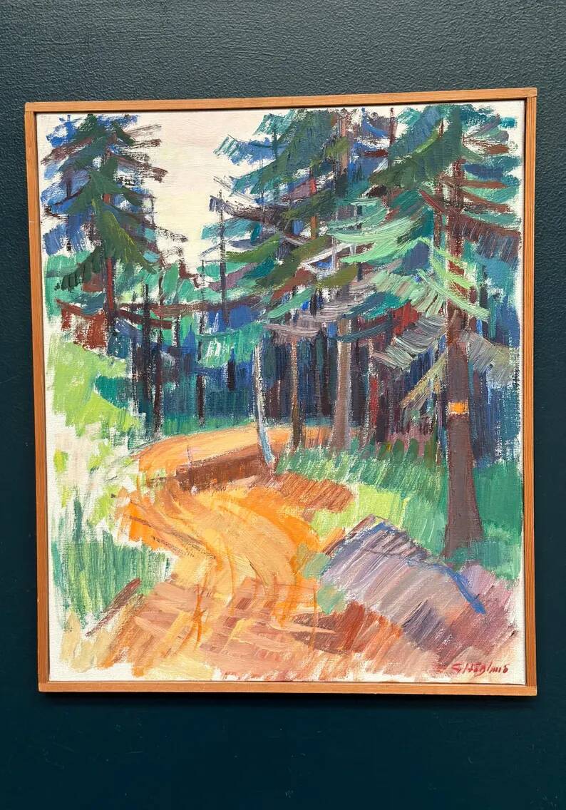 Swedish Oil on Canvas “Spår” by Gustaf Höglund, Vintage & Framed 57 × 49 cm