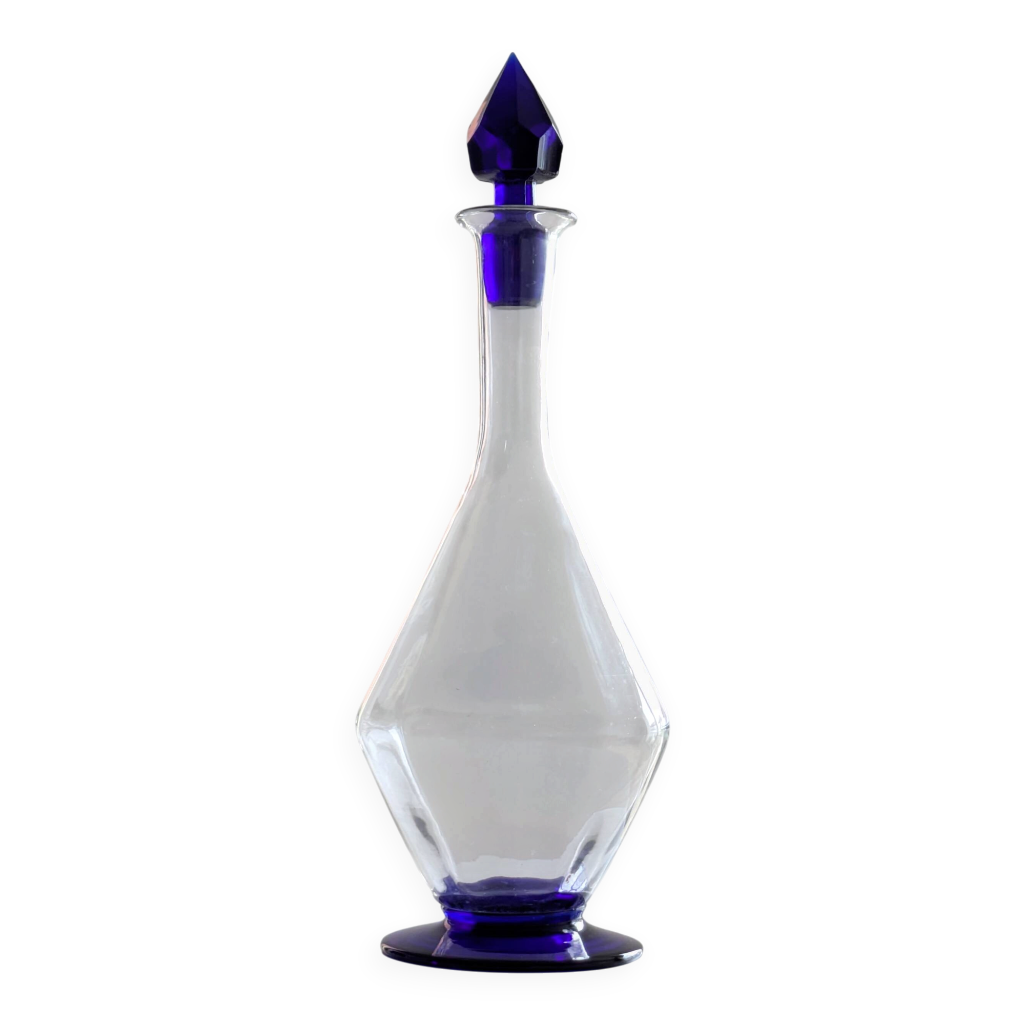 Elegant Two-Tone Carafe - Blown Glass White & Cobalt Blue - Murano Style