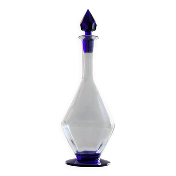 Elegant Two-Tone Carafe - Blown Glass White & Cobalt Blue - Murano Style