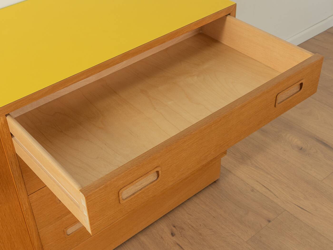 Sideboard by Poul Hundevad, 1960s, oak veneer, yellow Resopal