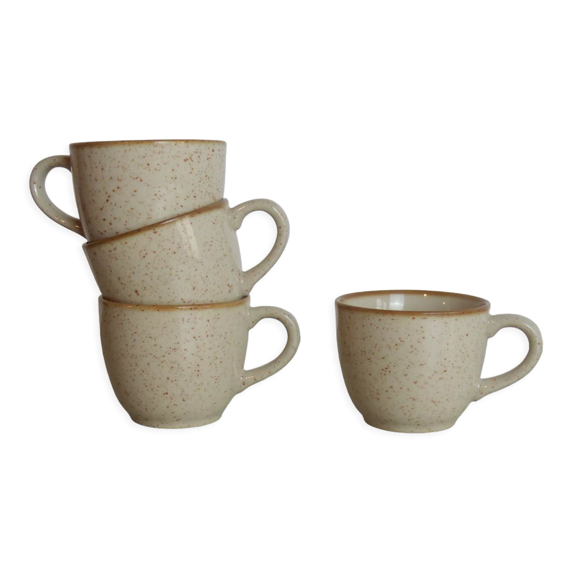 Set of 4 cups in beige speckled stoneware