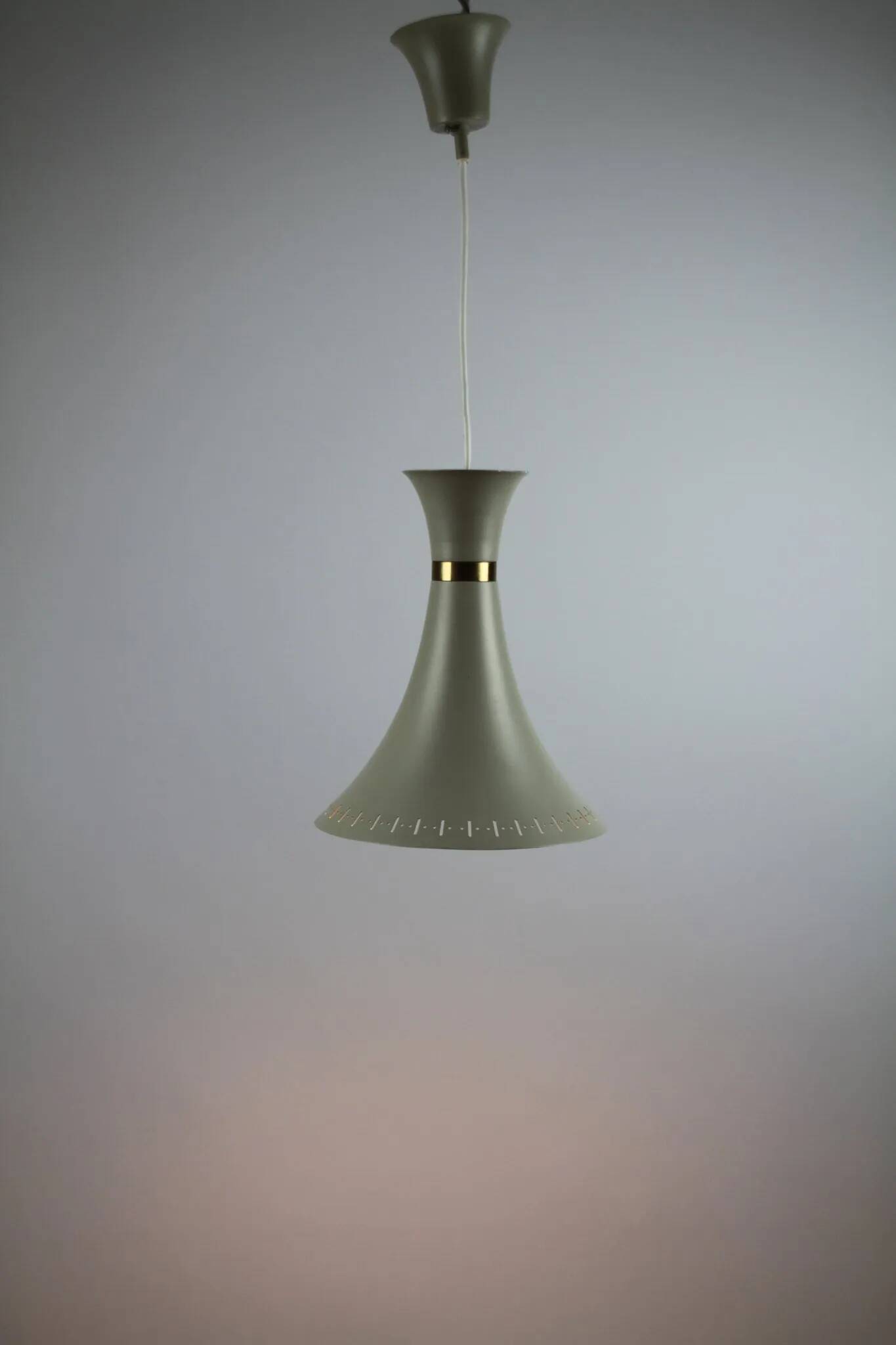 Light Grey Metal Pendant Lamp – Diabolo Shape, Scandinavia, 1960s