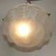 Vintage French 1930s Art Deco Gometric White Glass Ceiling Light