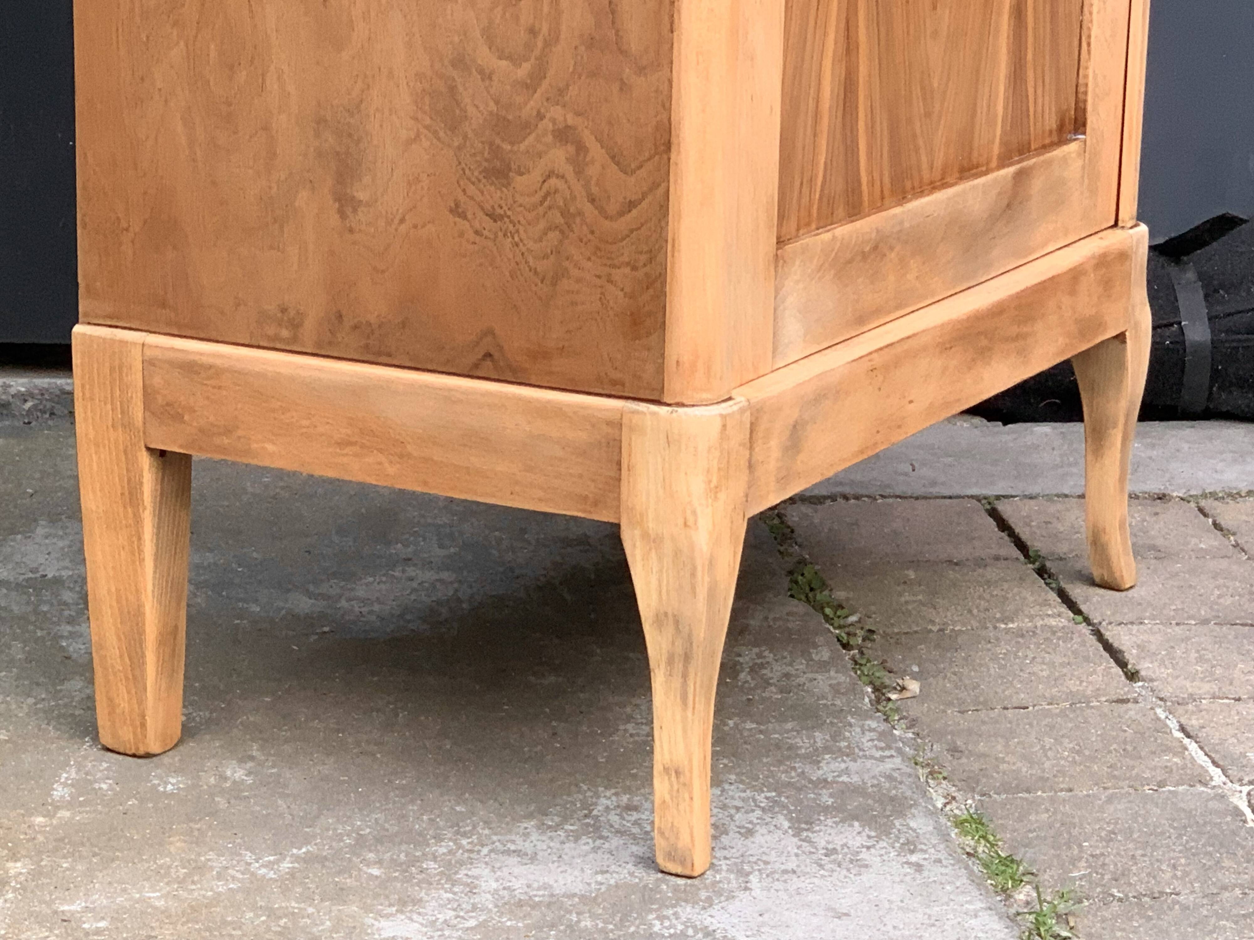 Vintage glass-fronted cabinet, raw wood, 1950s