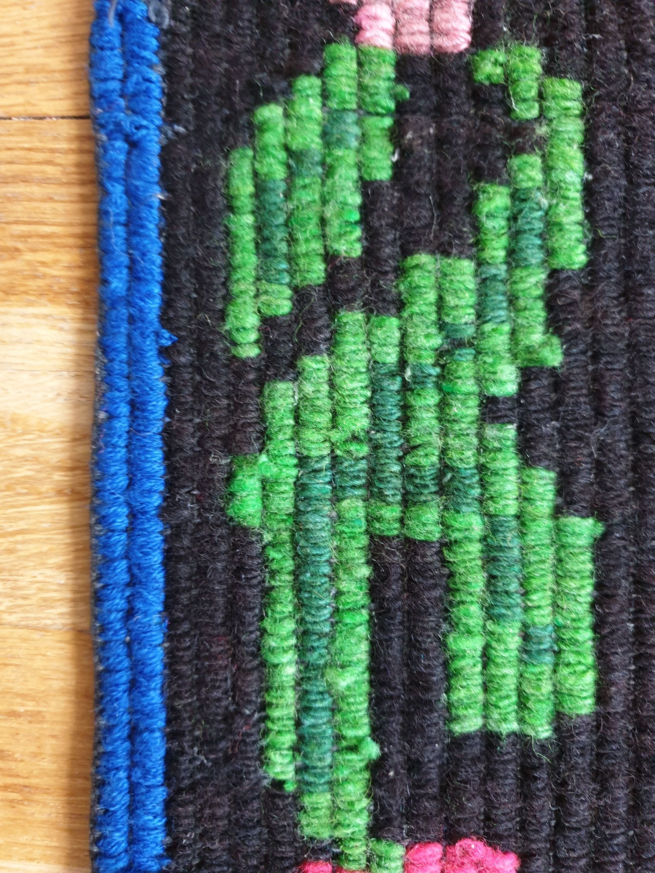 Bohemian blue handwoven carpet with roses made in Romania