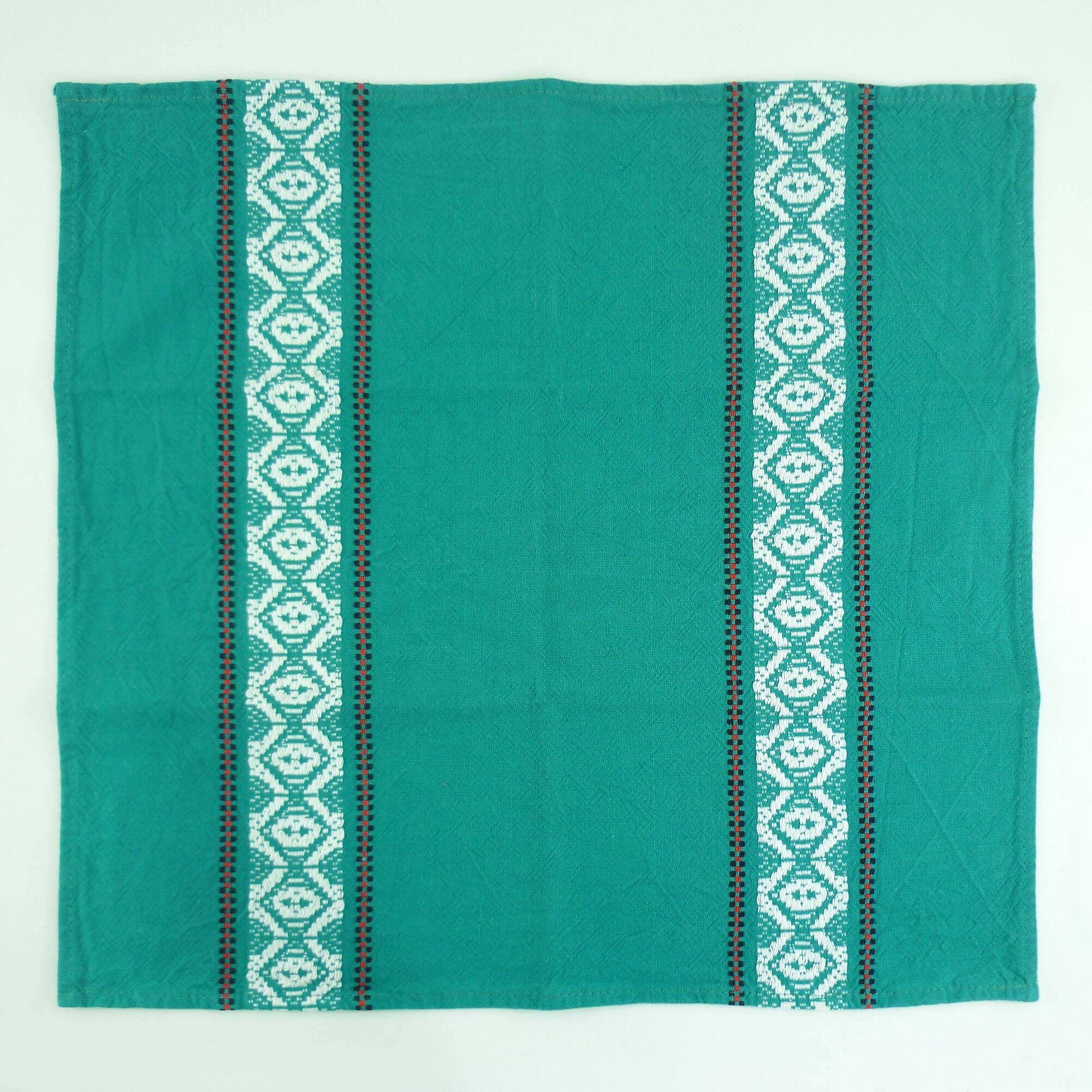 10 green cotton napkins - embroidered Basque-style designs