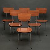6 caramel-colored formica chairs, vintage wood, 50s