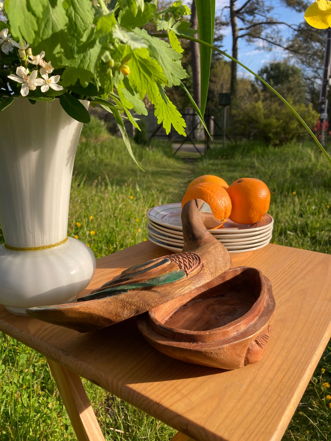 Duck antique painted wooden jewelry box