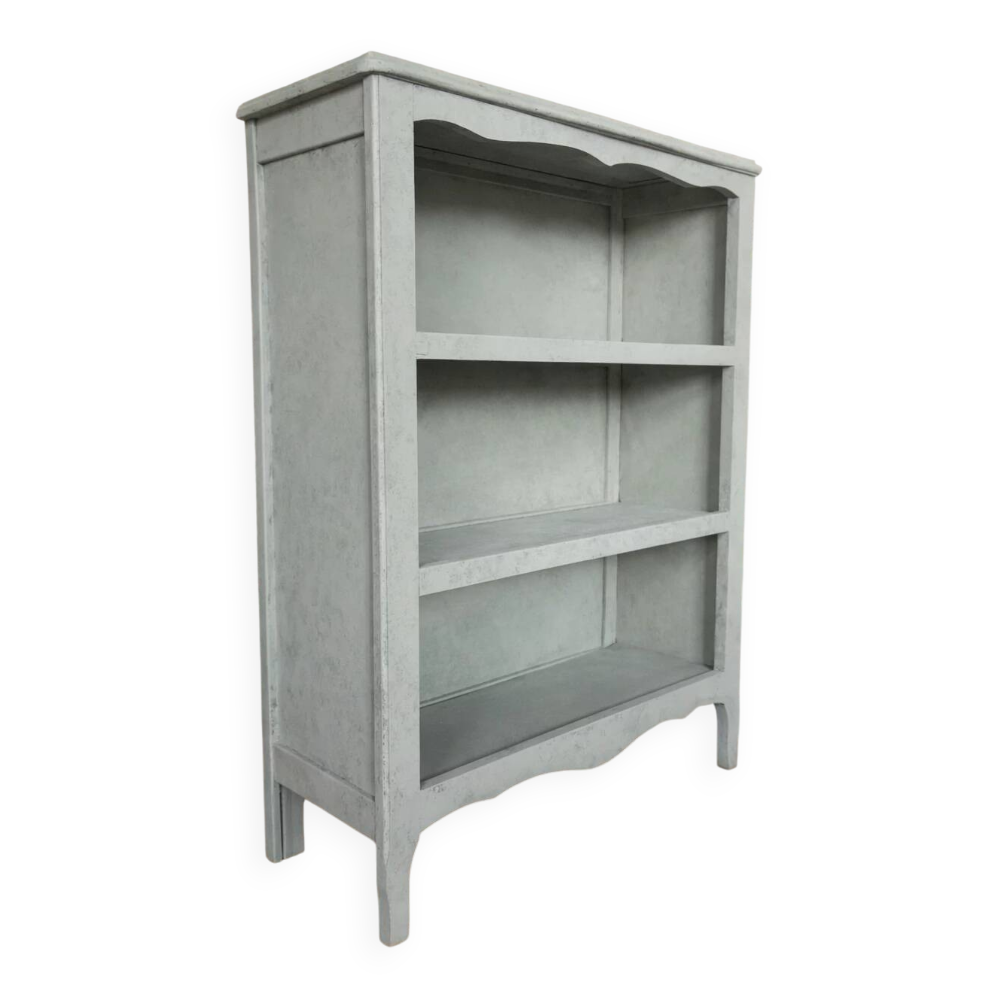 Bibus library, old, made of bluish grey beech, low profile.