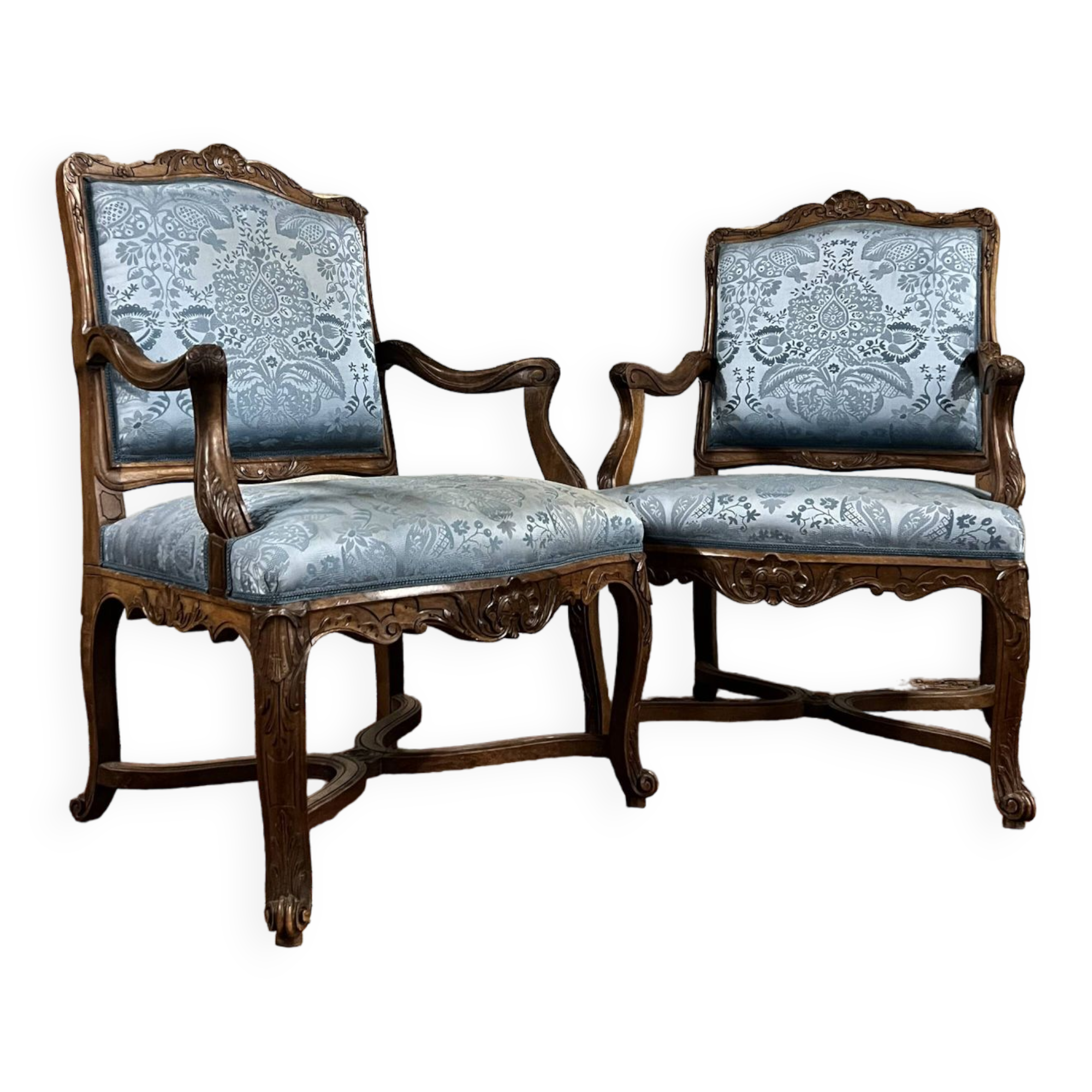Pair of natural wood armchairs in regency style 19th century