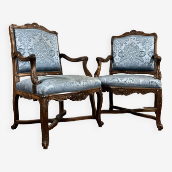 Pair of natural wood armchairs in regency style 19th century