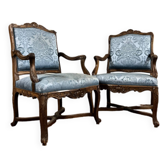 Pair of natural wood armchairs in regency style 19th century