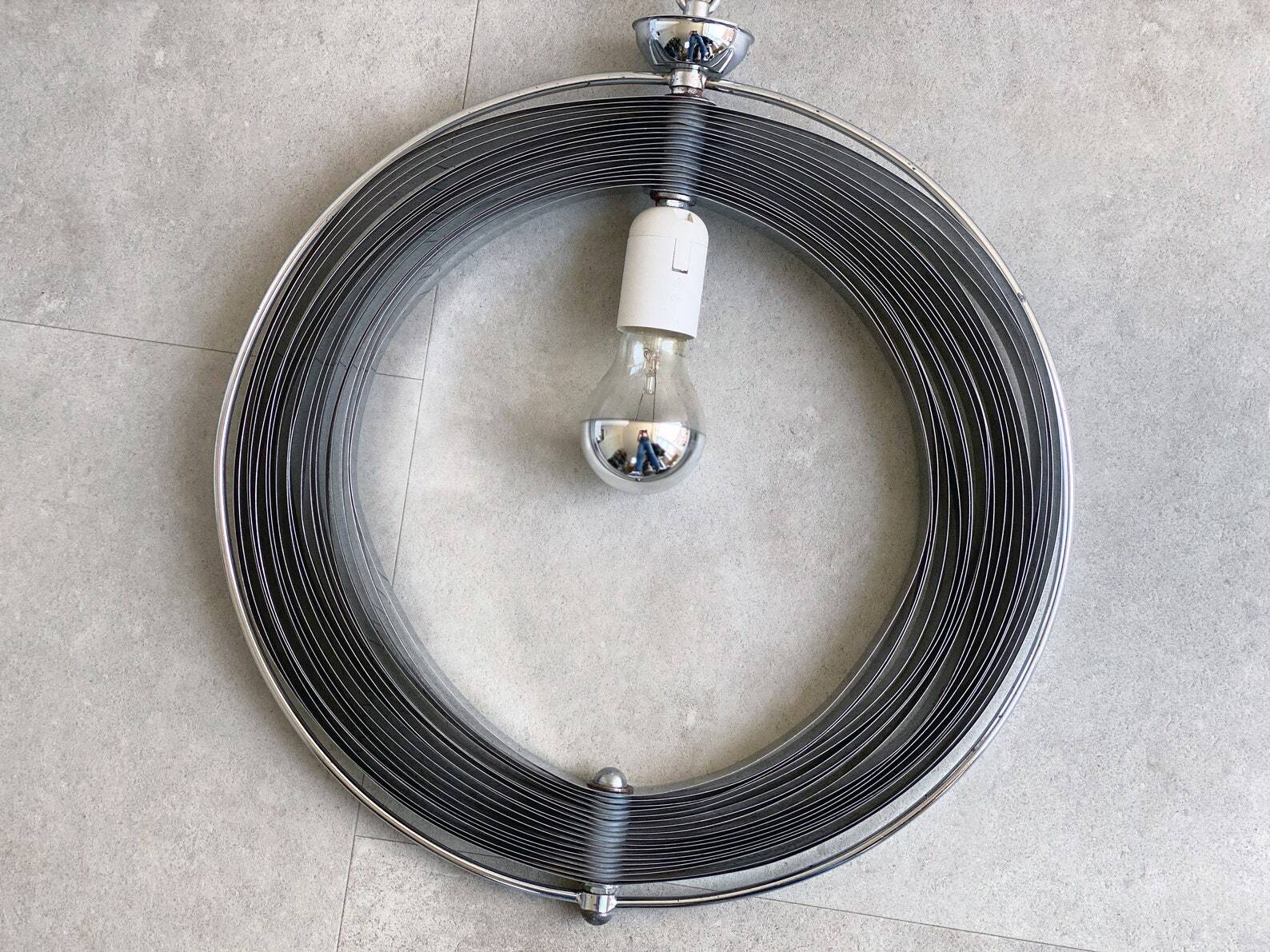 Space Age chrome aluminium moon hanging lamp,  slat lamp