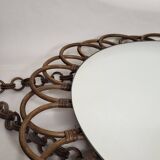 Miroir soleil en rotin Années 70