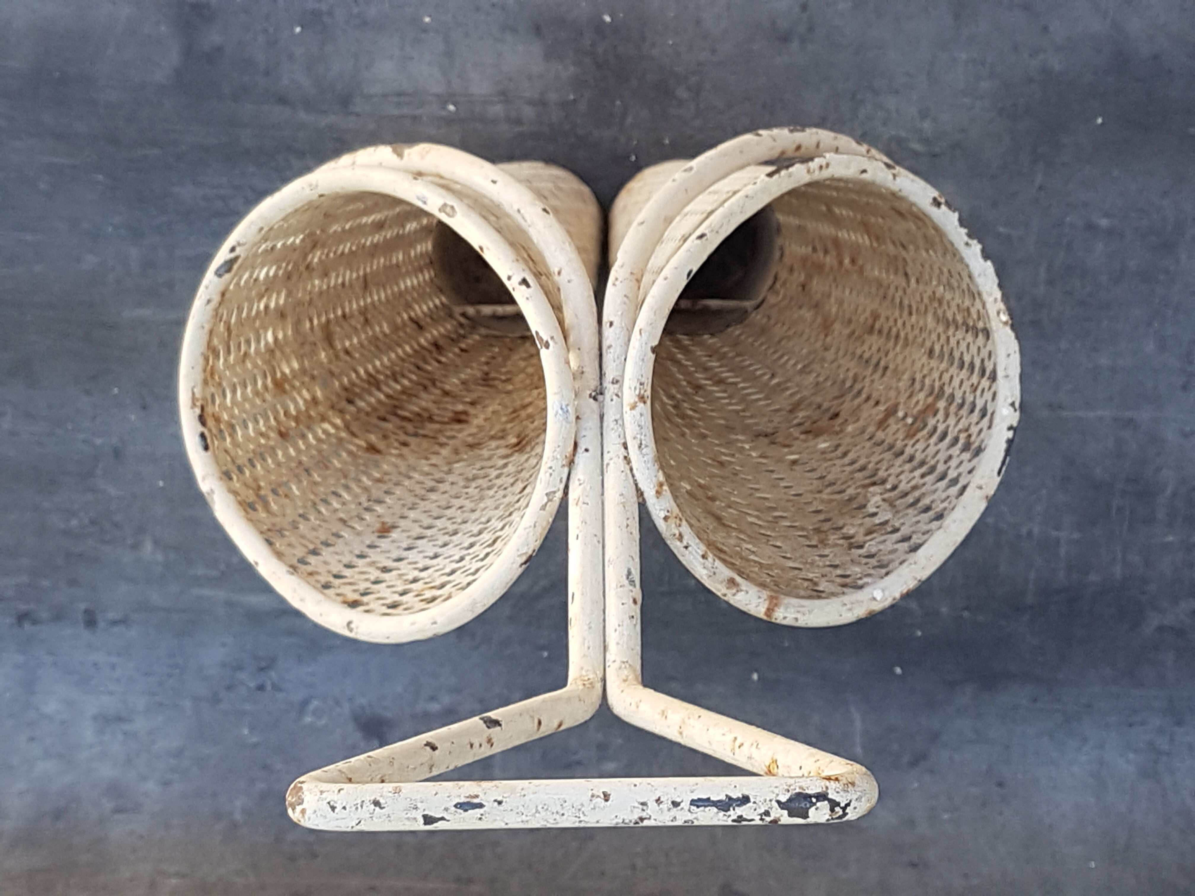 White metal double umbrella holder, Mathieu Mategot - 50s