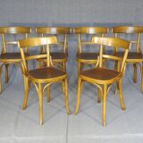 Set of 6 Fischel 1932 bistro chairs with exceptional wooden seats