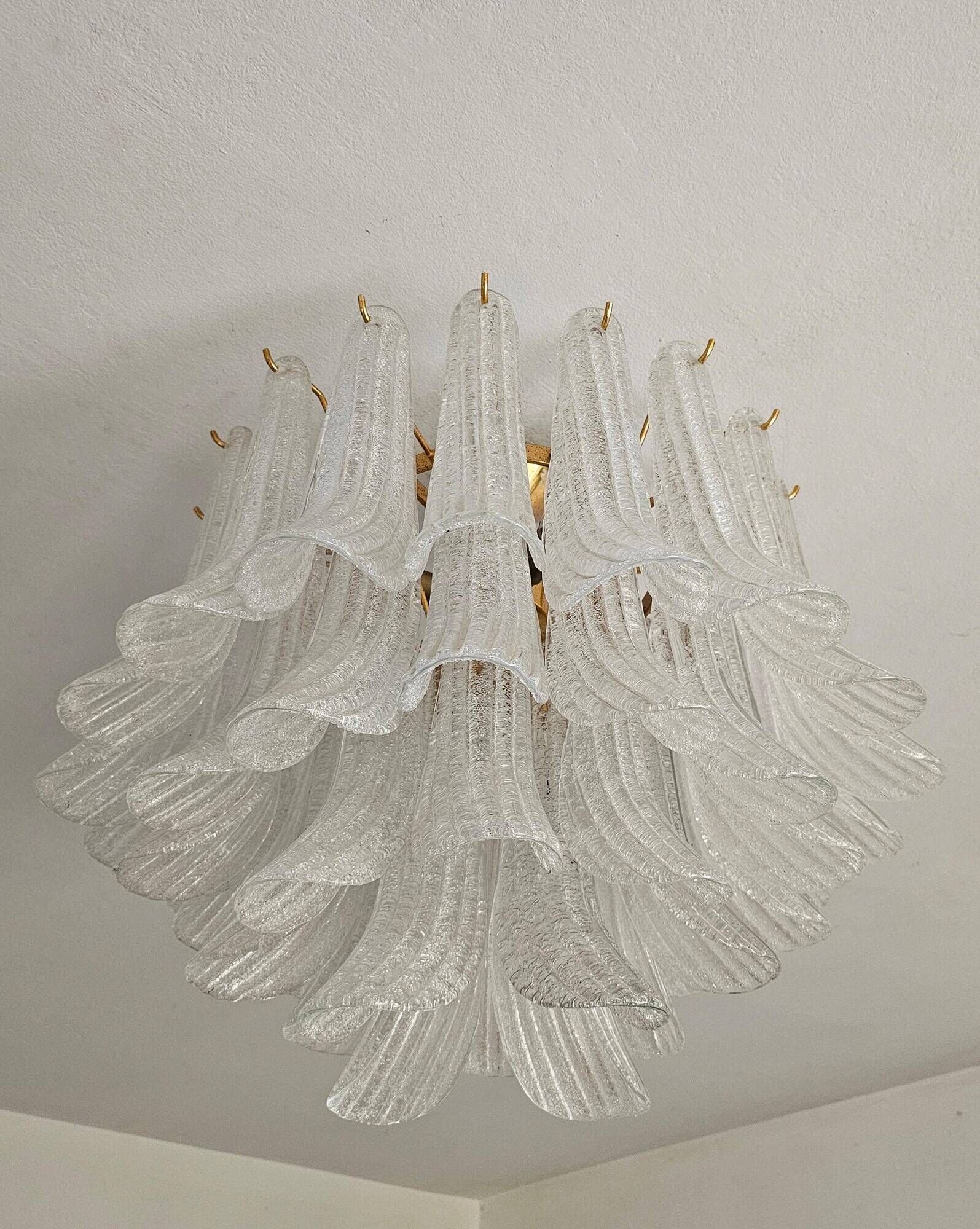 Grand petal chandelier Hollywood Regency in Murano glass from 1960.