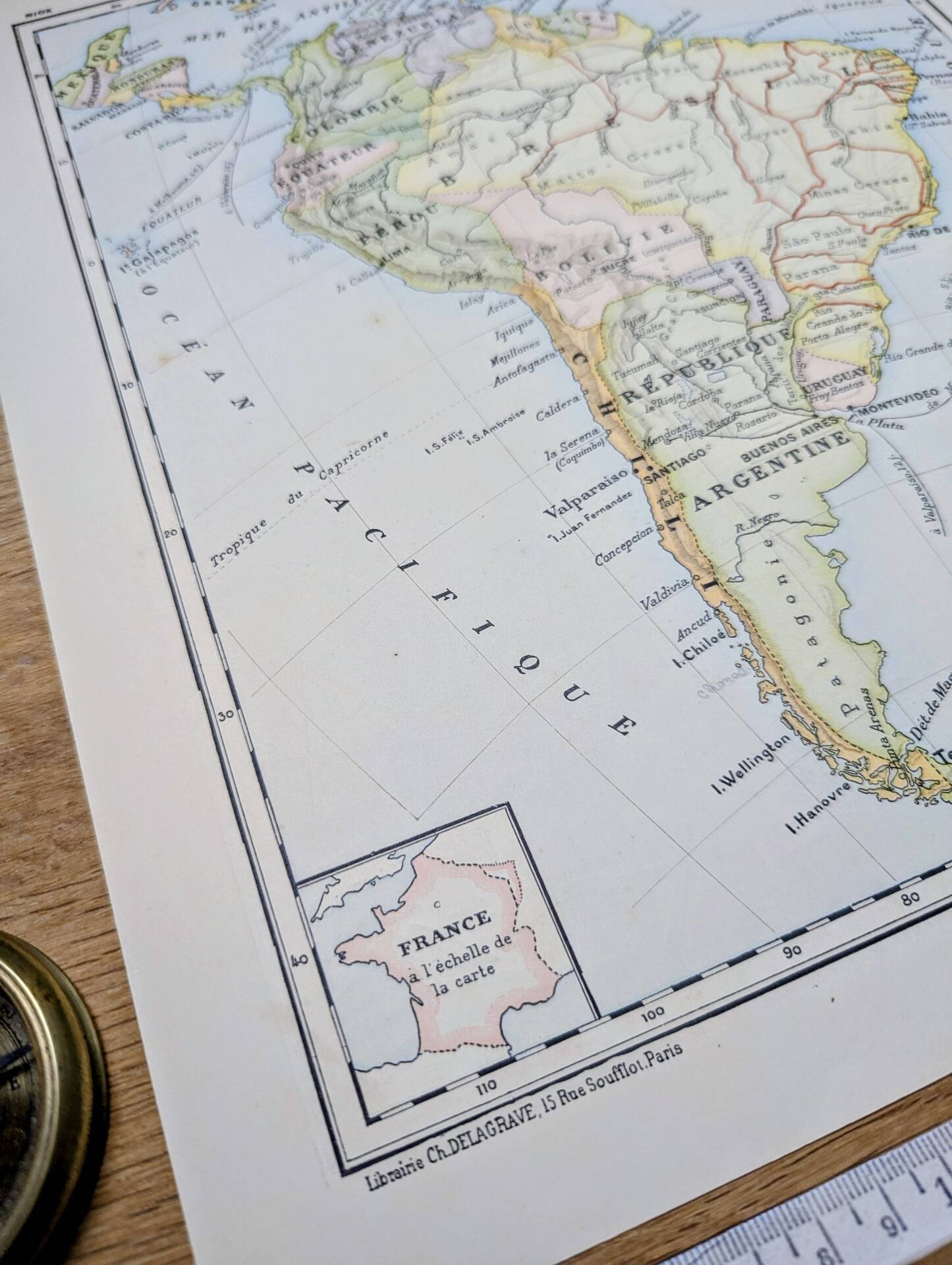 Imprimée en 1900, carte de l'Amérique du sud