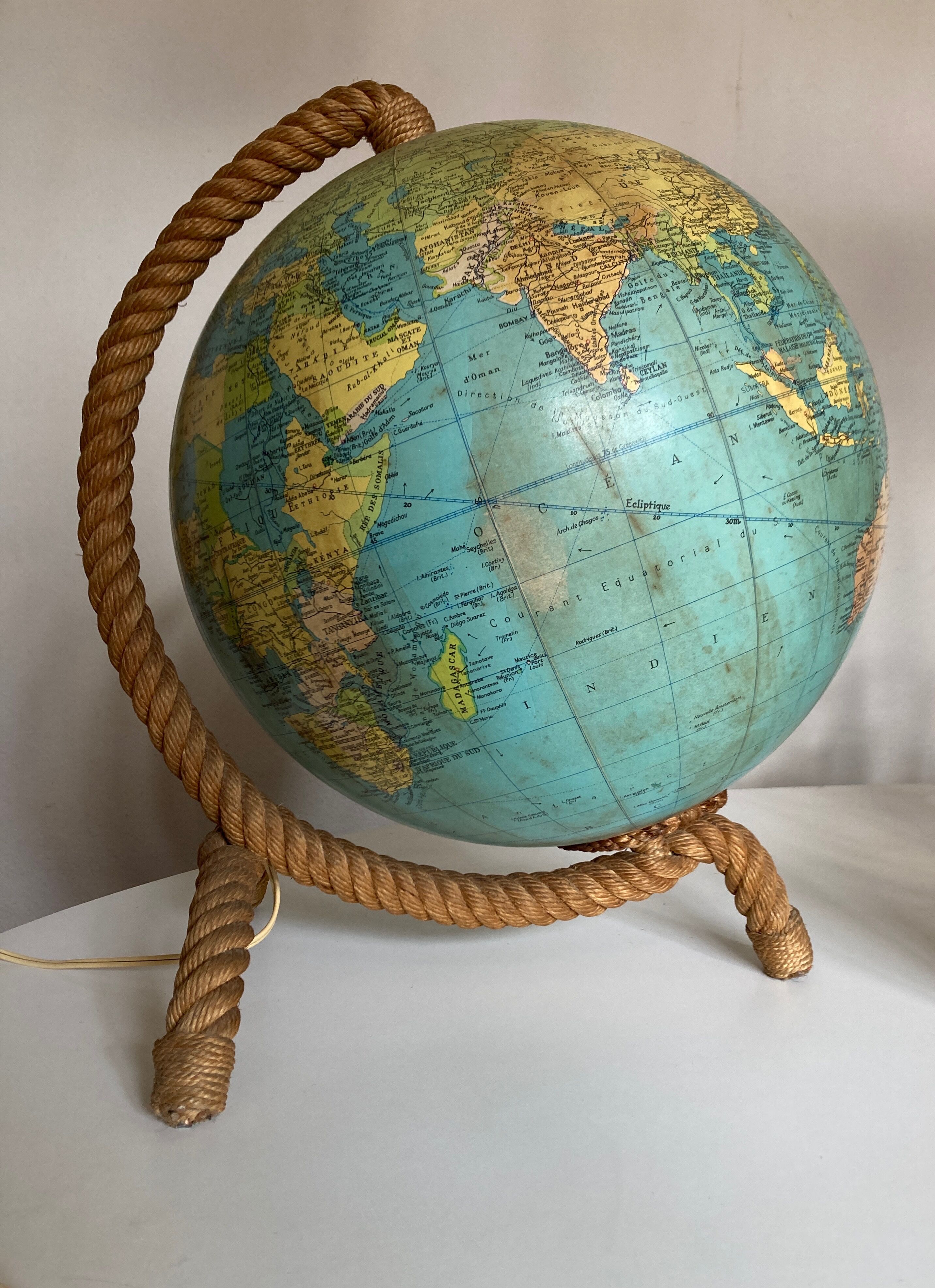 Lamp world map glass and rope 1960