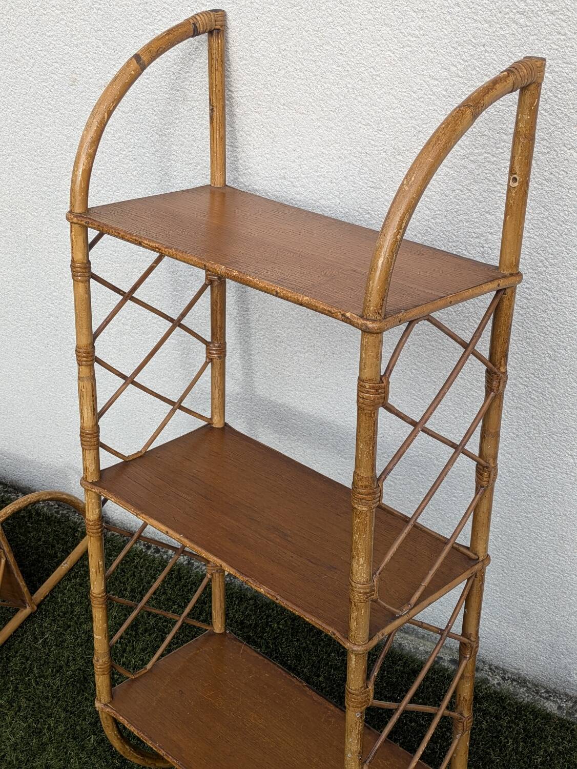 Pair of vintage bamboo and rattan wall shelves 1960