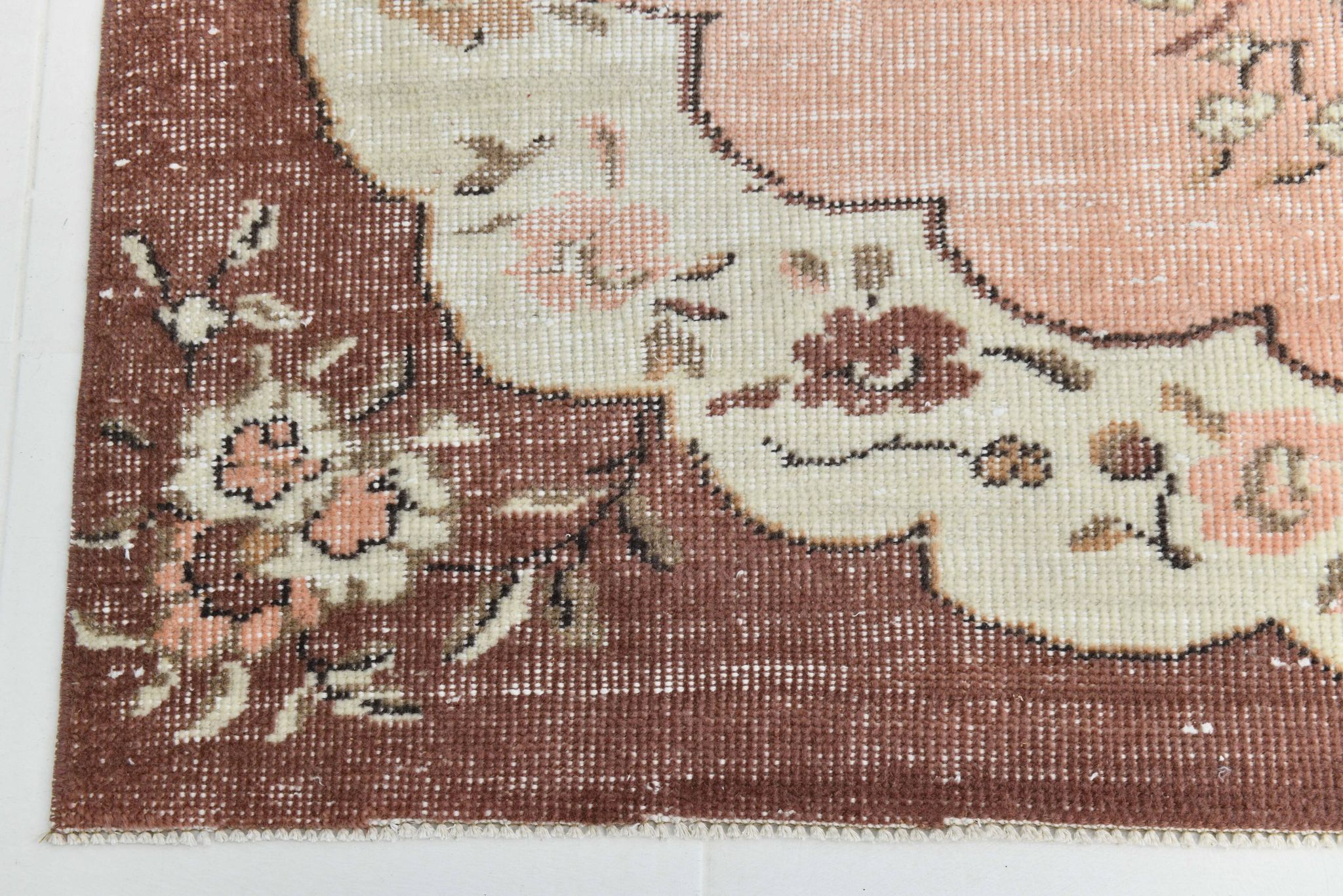 5x8 Vintage Salmon Pink & Brown Old Home Decore Rug