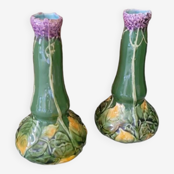 Deux Vases En Barbotine XIXe