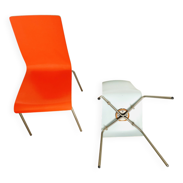 2 chaises bois acier bicolore orange rouge  ciel Habitat cerca 1990