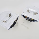 Pair of Art Deco style wall lights in white lacquered metal. 1980s