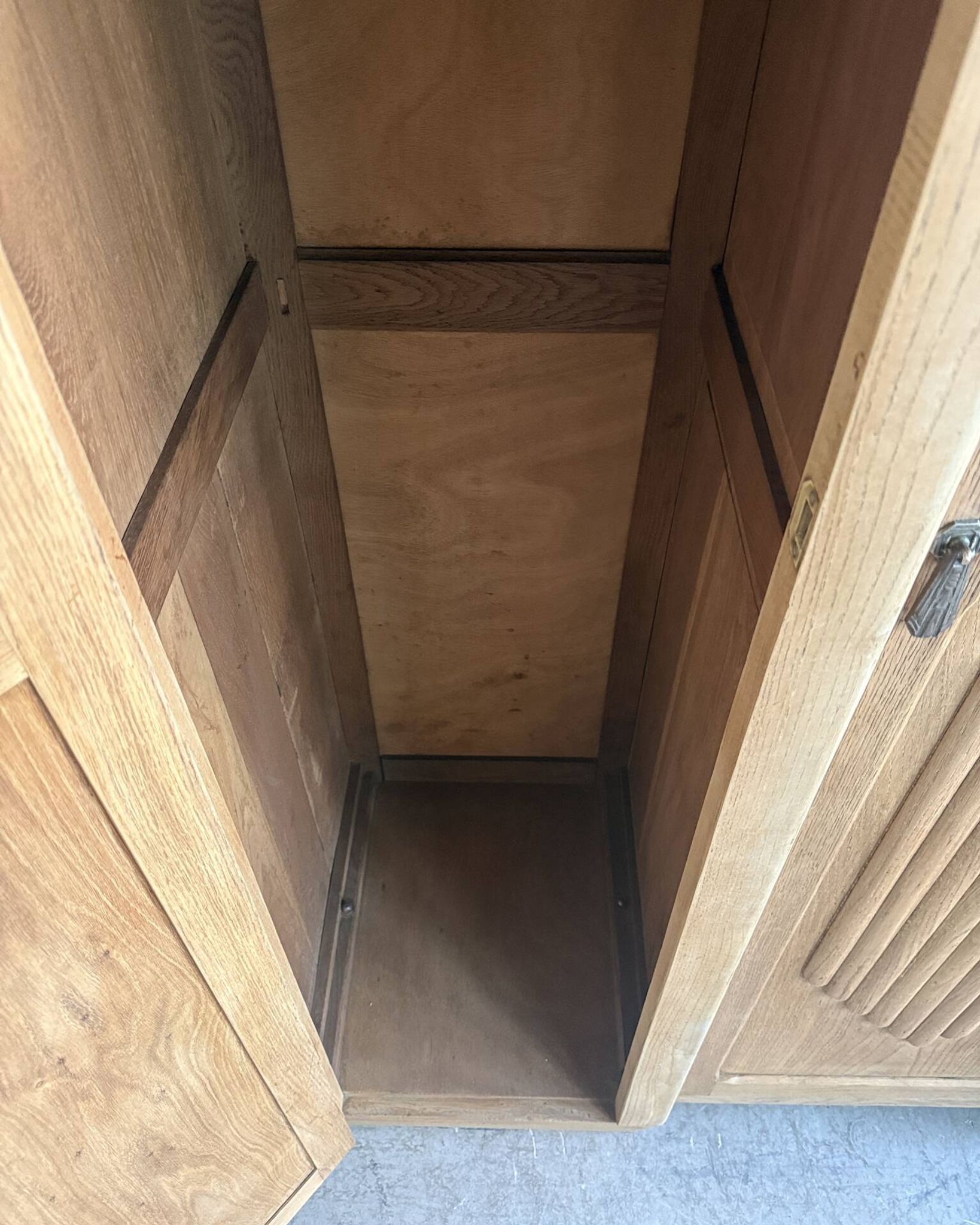 Large asymmetrical Art Deco wardrobe with three doors in oak (renovated)