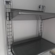 Large chrome wall shelf, aluminium and metal, 1970s industrial, 220cm.