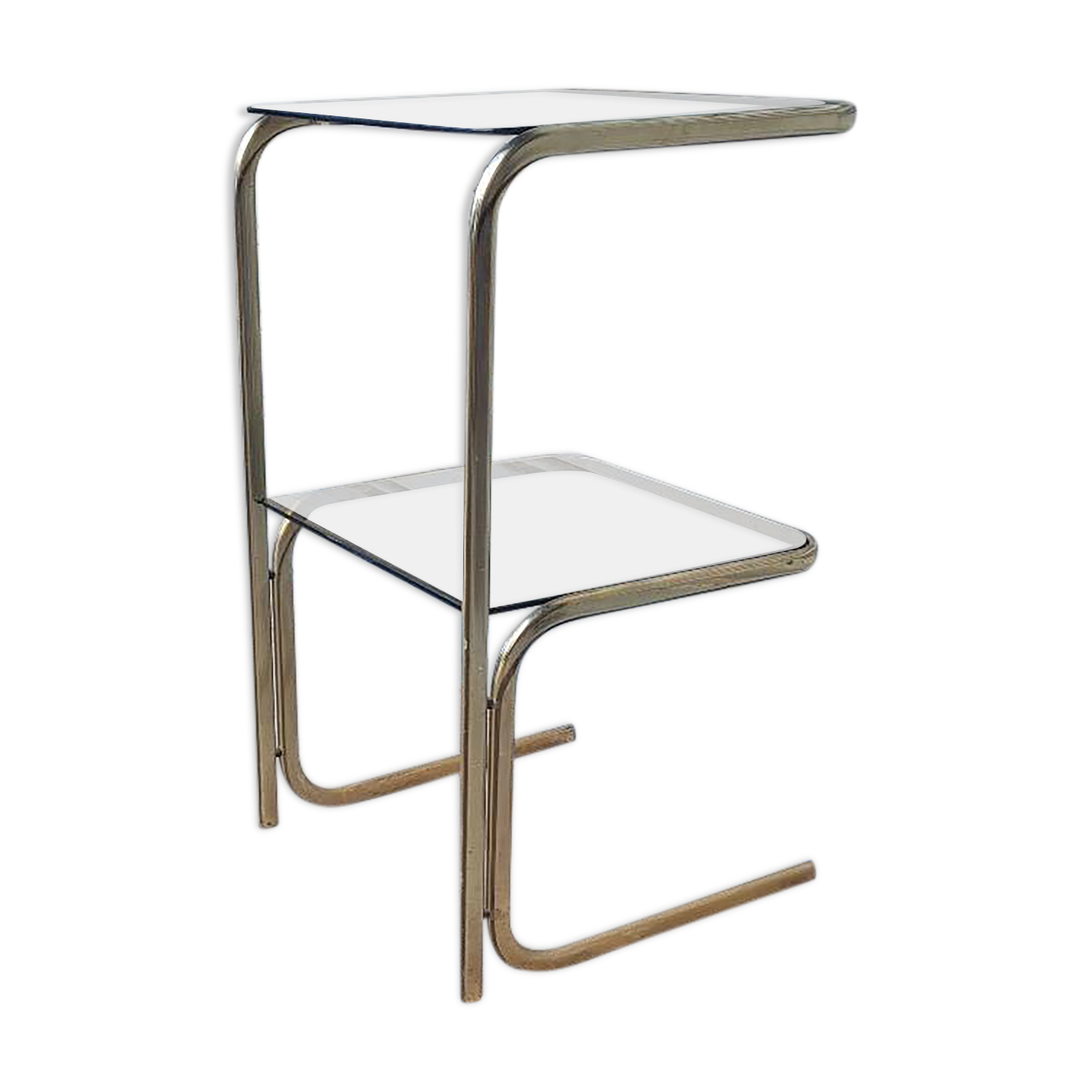 End table in gold metal and smoked glass