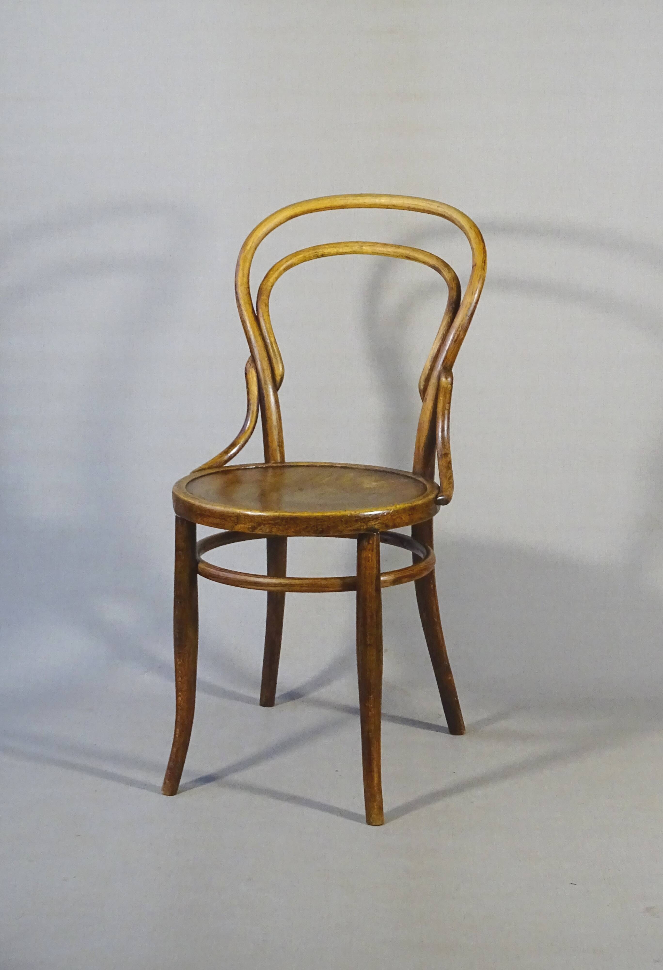 Two chairs No. 14, circa 1890 by Fuchs and Freud Bielitz, original patina