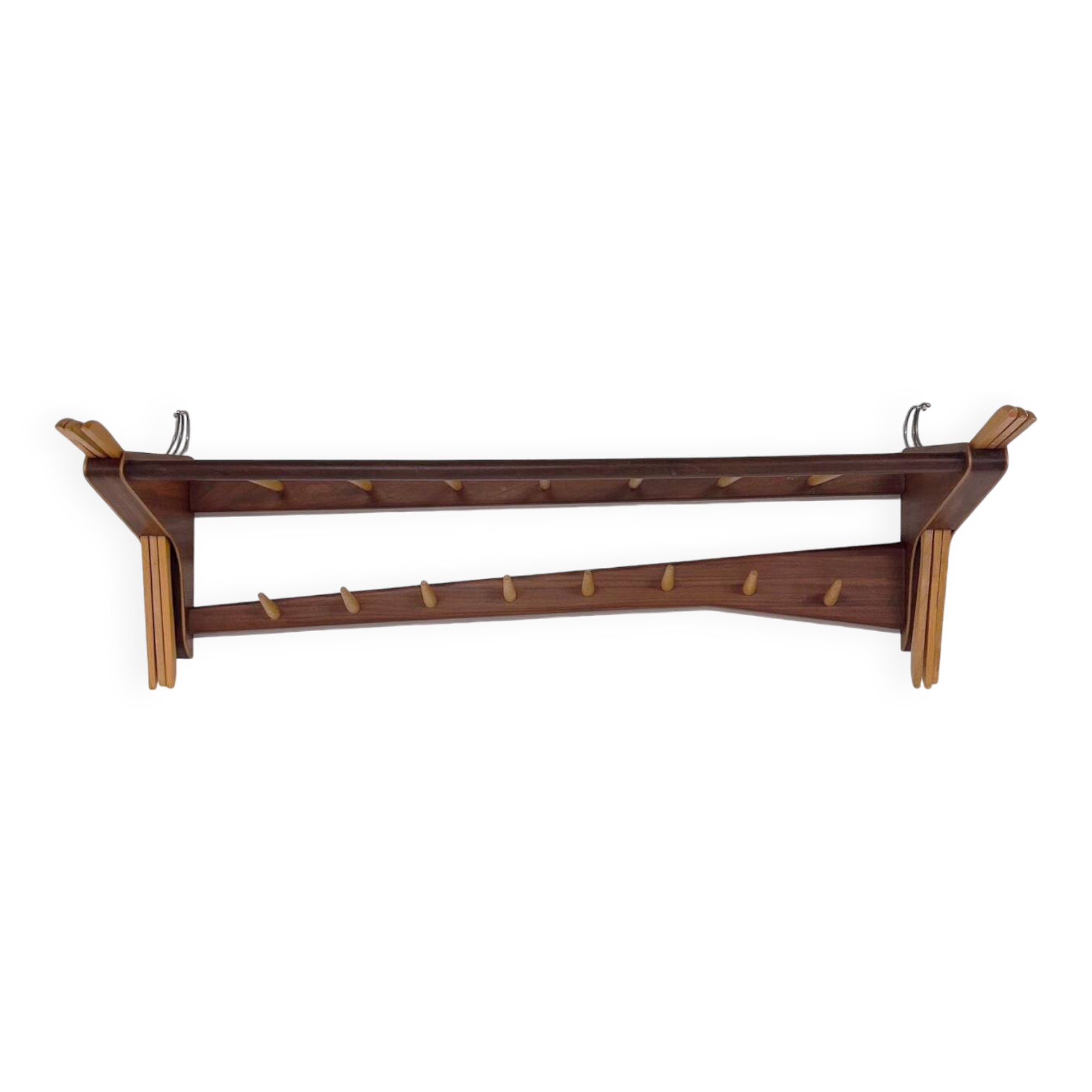 Vintage Wall Coat Rack in Two-tone Wood by Electrimeufa, 1960s – With Coat Hangers