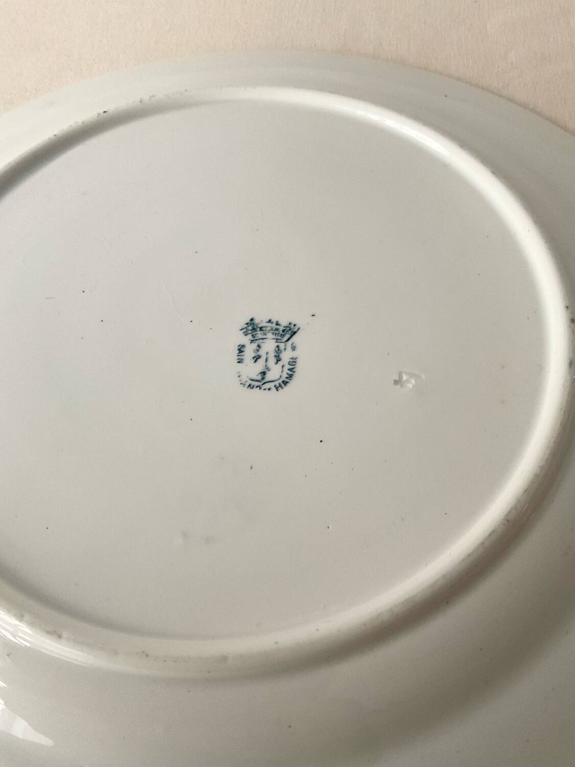 Large antique Saint Amand plate – Blue decorated earthenware – 29.5 cm