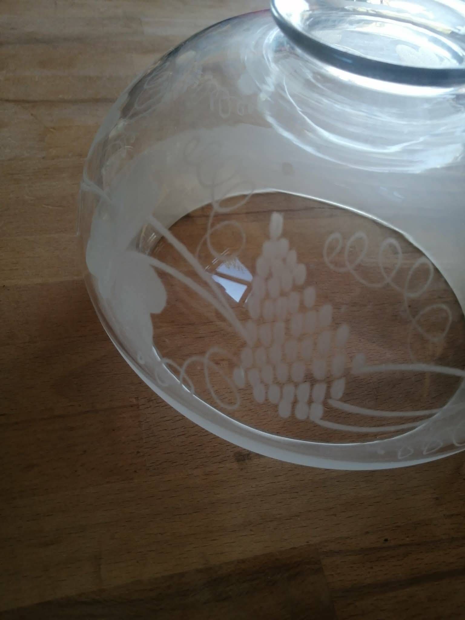 Suspension TULIPE of LAMP XIXth CRYSTAL Blown decorated with engraved vine leaves and grapes