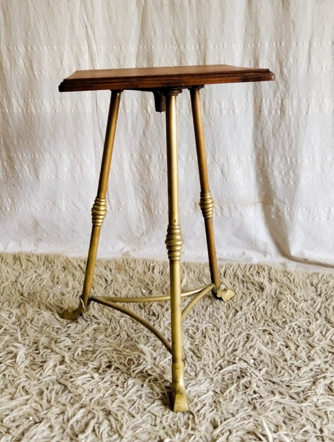 English side table in brass and solid wood - late 19th century