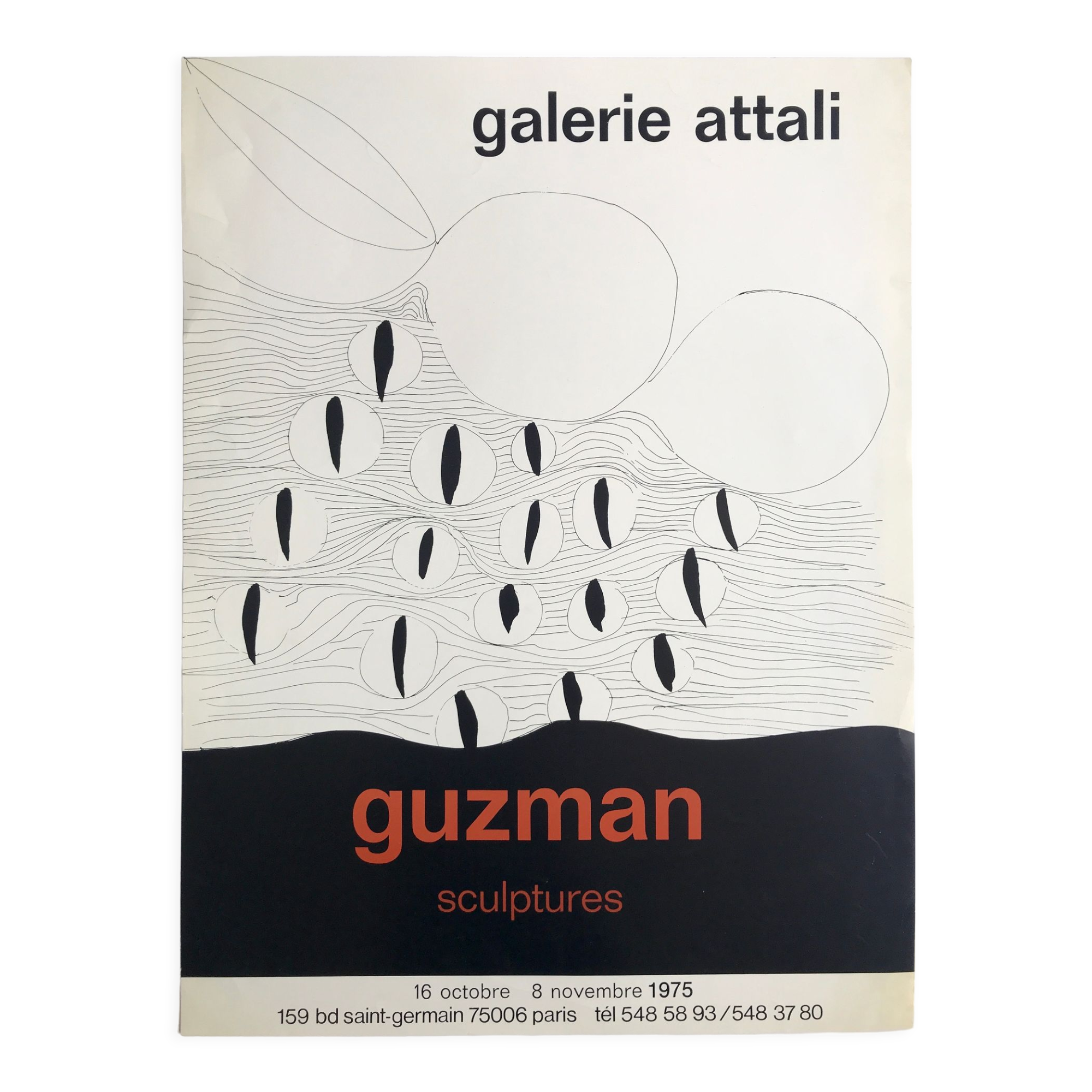 Original silkscreen poster by alberto guzman, galerie attali, 1975