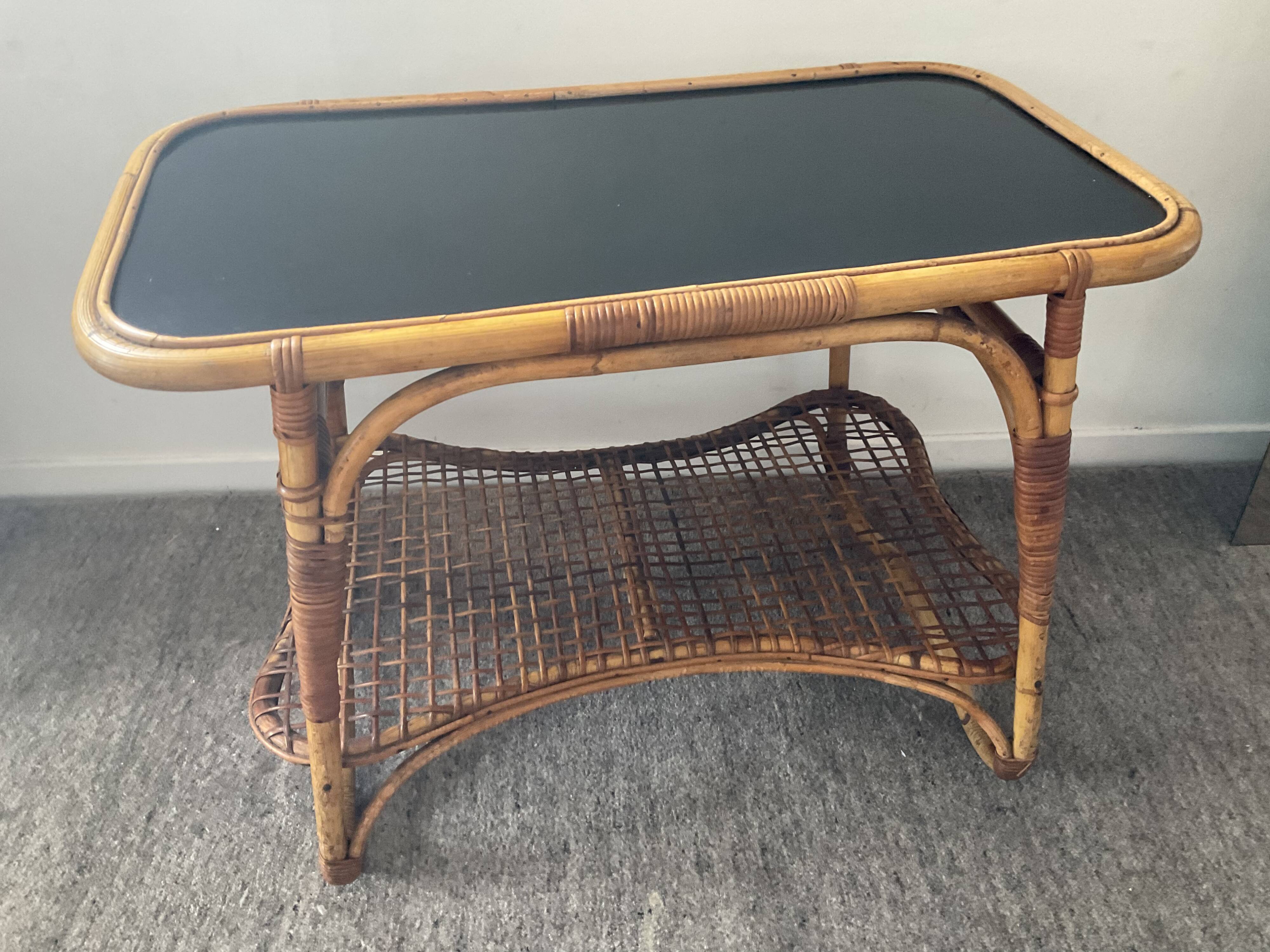 Vintage coffee table from the 50s in rattan