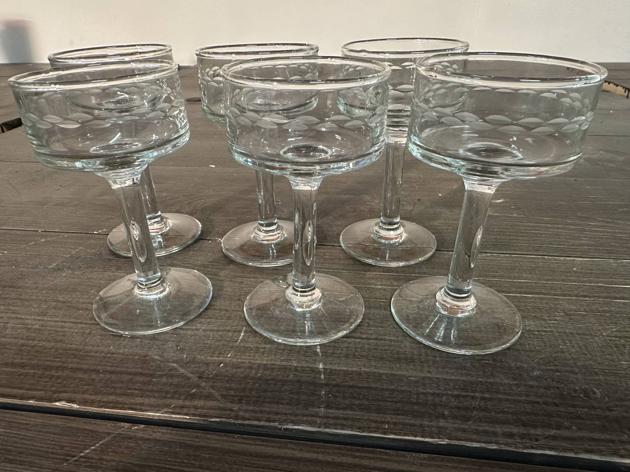 6 sorbet cups on foot - Engraved Crystal Rice Grains H 11.5 cm