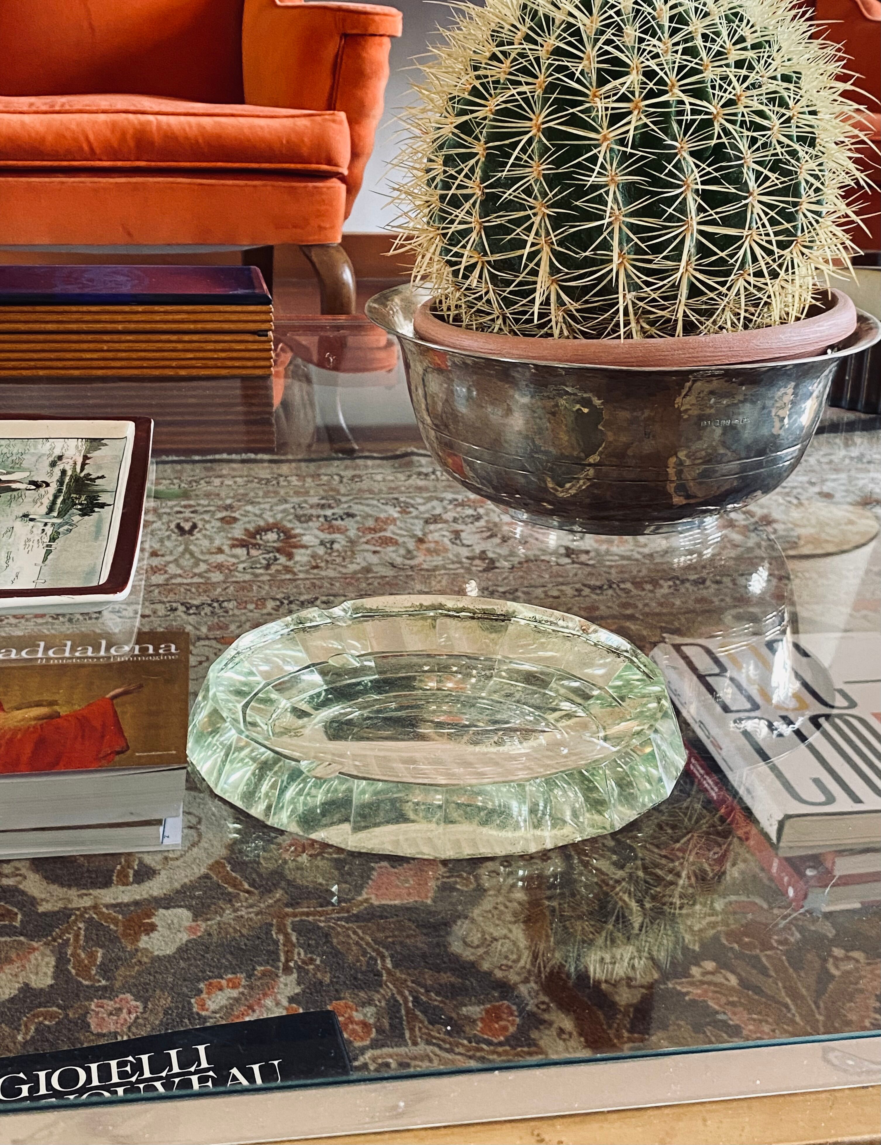 Modern mirrored crystal beveled ashtray, Italy 1940s